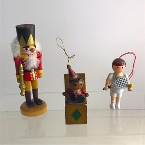 Set of 3 Wooden Christmas Ornaments - Vintage